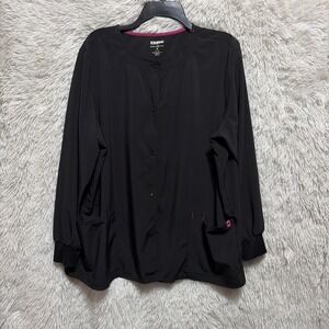 Scrubstar Top Womens XL Black Snap Button Long Sleeve Nursing Healthcare Pockets